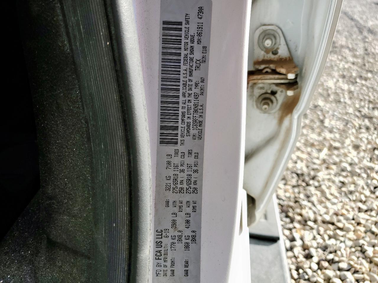 2019 Ram 1500 Big Horn/Lone Star VIN: 1C6SRFFT8KN911497 Lot: 82740755