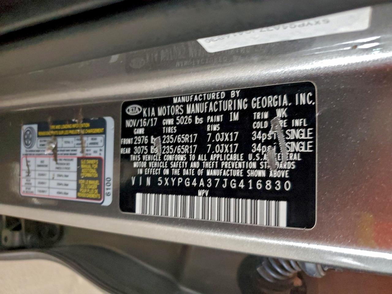 2018 Kia Sorento Lx VIN: 5XYPG4A37JG416830 Lot: 93133635