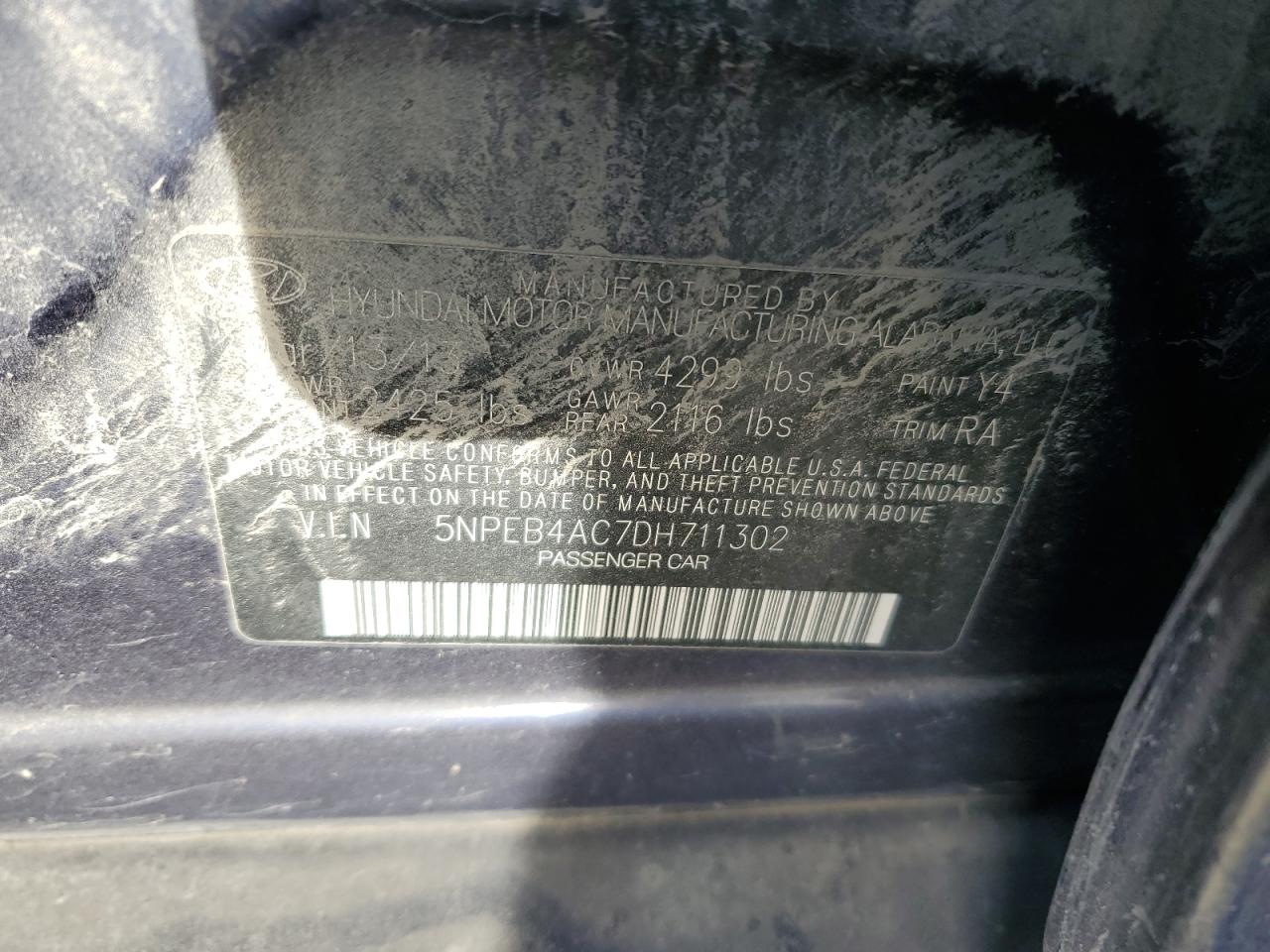 2013 Hyundai Sonata Gls VIN: 5NPEB4AC7DH711302 Lot: 91363105