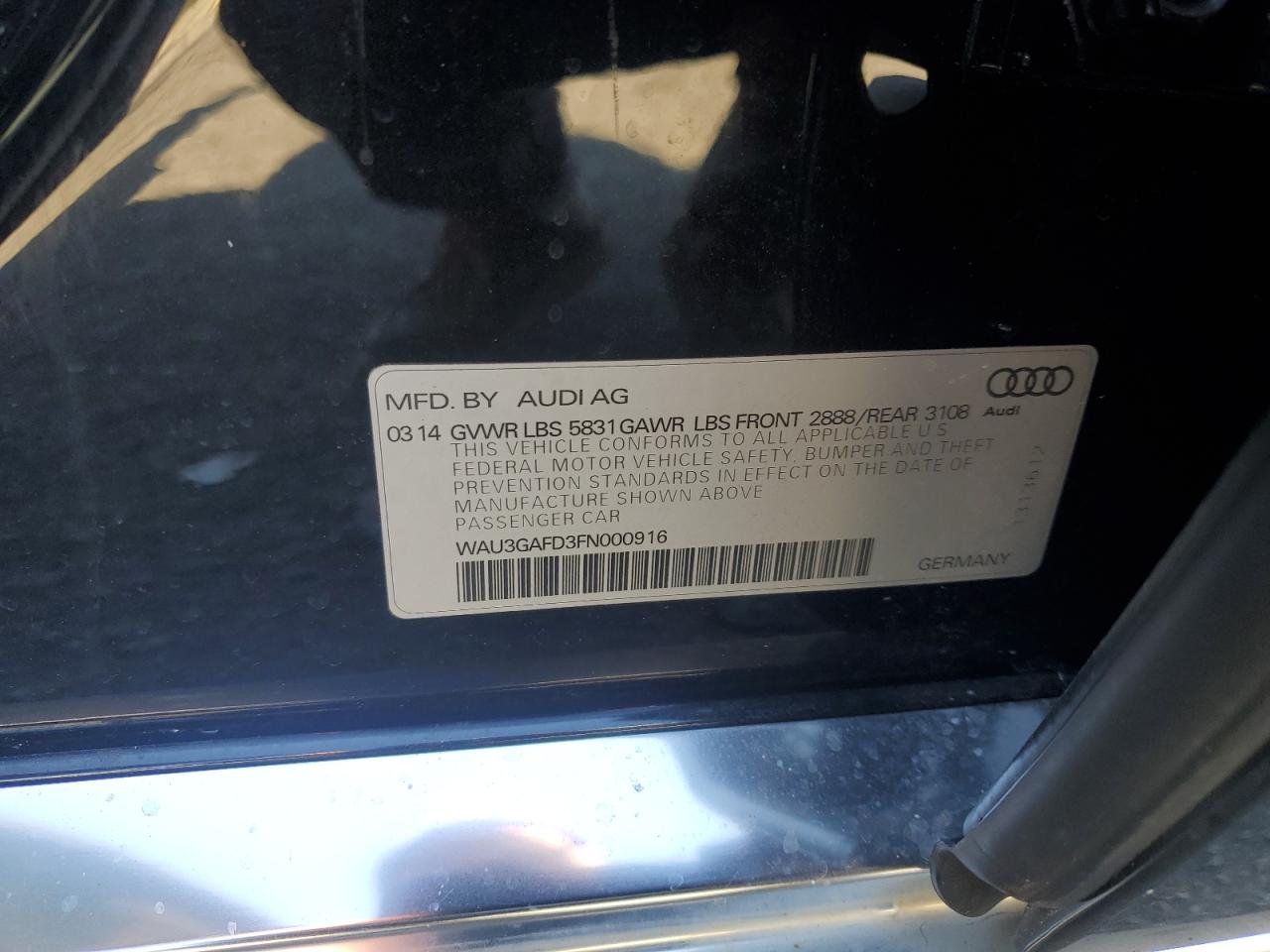 2015 Audi A8 L Quattro VIN: WAU3GAFD3FN000916 Lot: 91866745