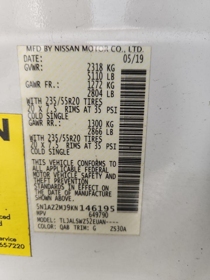 2019 Nissan Murano S VIN: 5N1AZ2MJ9KN146195 Lot: 93008565