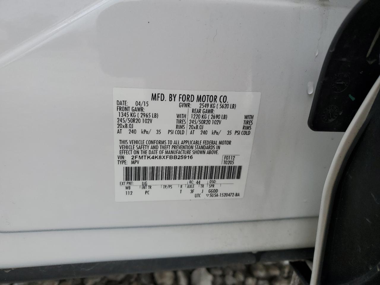 2015 Ford Edge Titanium VIN: 2FMTK4K8XFBB25916 Lot: 92054455