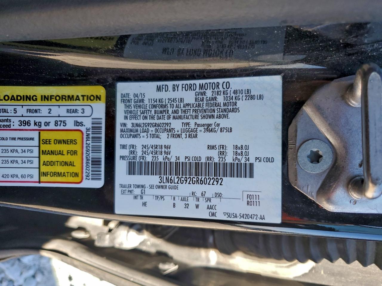 2016 Lincoln Mkz VIN: 3LN6L2G92GR602292 Lot: 94374645