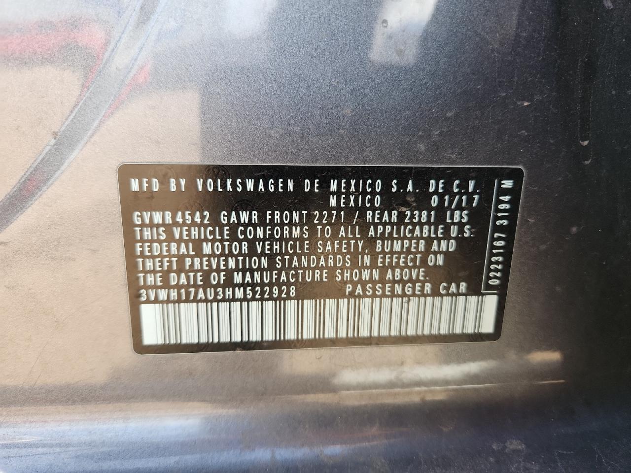 2017 Volkswagen Golf Alltrack S VIN: 3VWH17AU3HM522928 Lot: 92052115