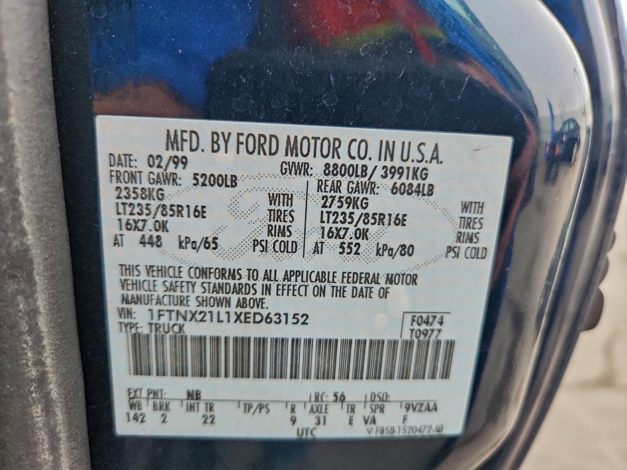 1999 Ford F250 Super Duty VIN: 1FTNX21L1XED63152 Lot: 94140125