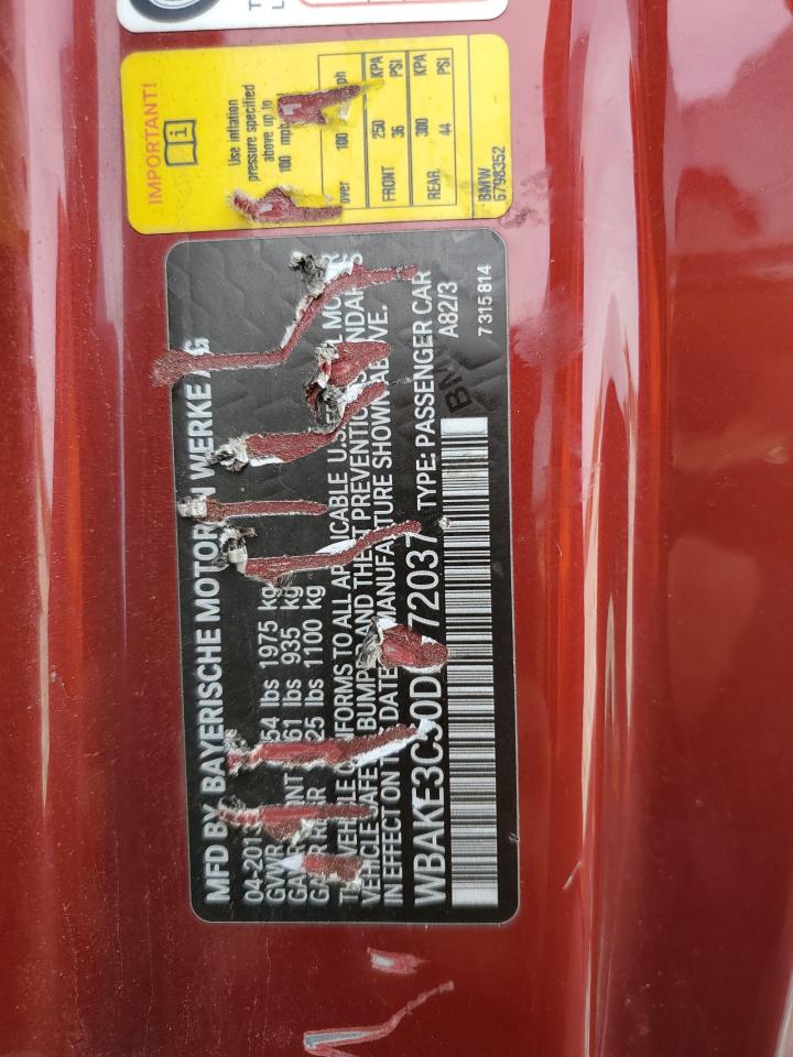 2013 BMW 328 I VIN: WBAKE3C50DE772037 Lot: 92197235