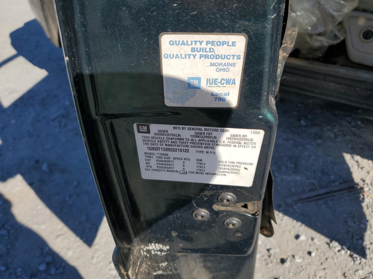 2005 GMC Envoy VIN: 1GKDT13S552210122 Lot: 91148895