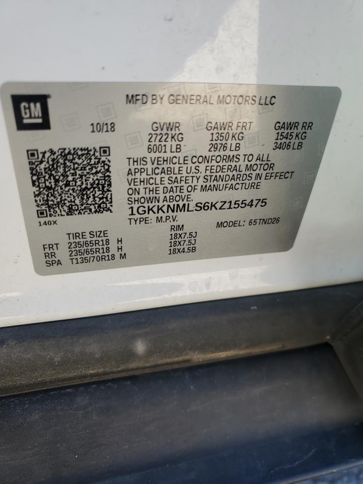 2019 GMC Acadia Slt-1 VIN: 1GKKNMLS6KZ155475 Lot: 92474545