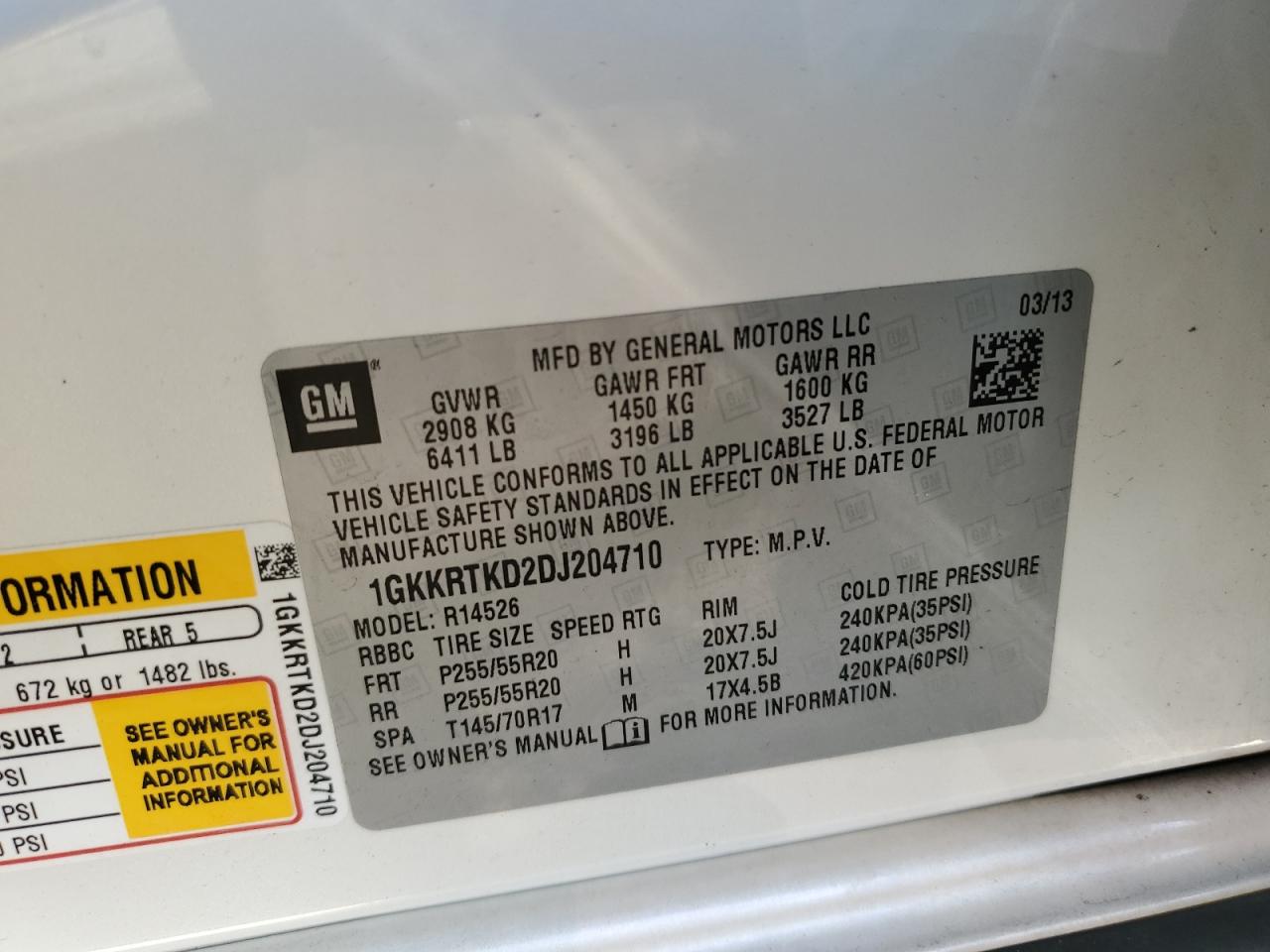 2013 GMC Acadia Denali VIN: 1GKKRTKD2DJ204710 Lot: 92508175