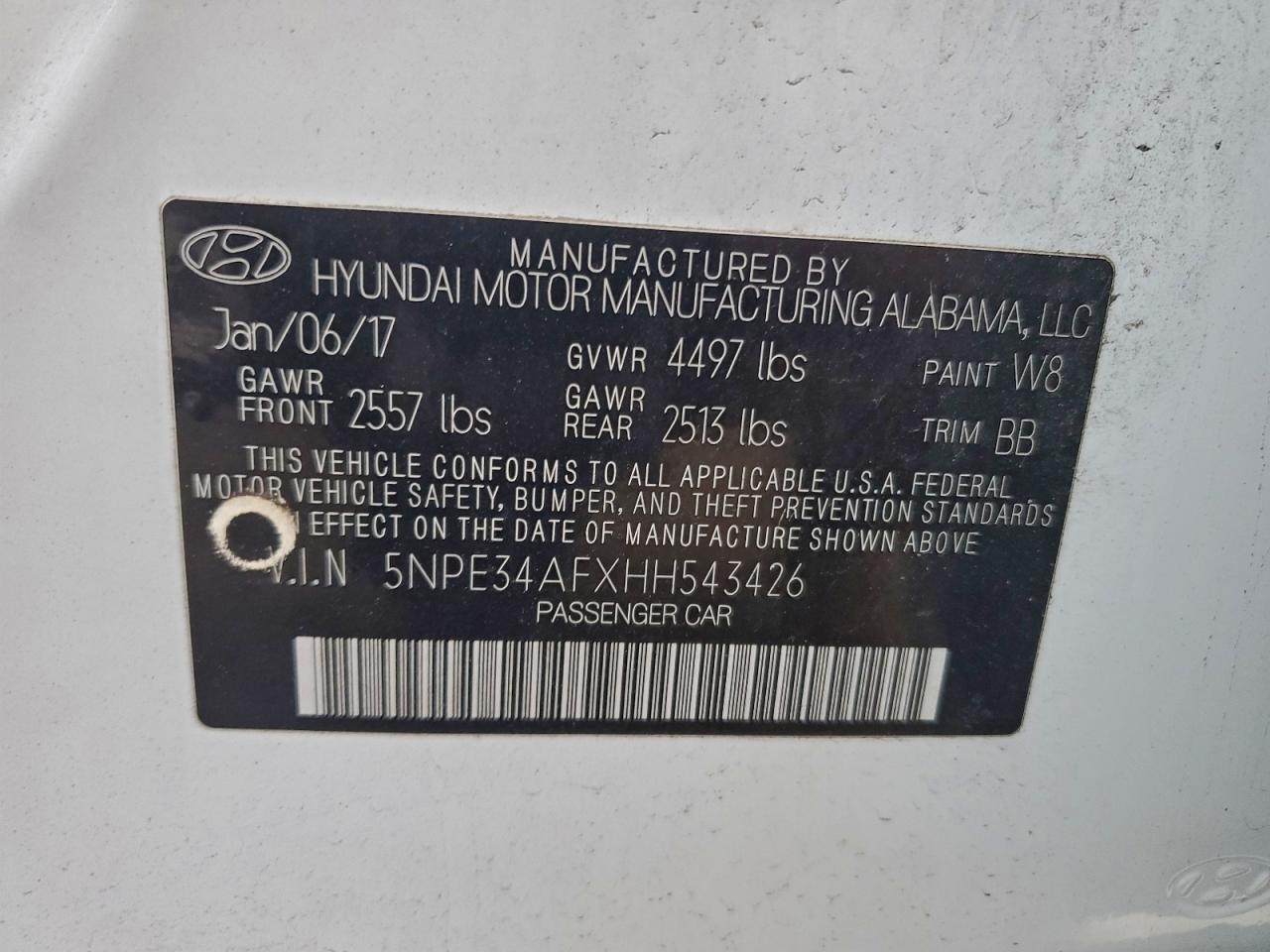 2017 Hyundai Sonata Sport VIN: 5NPE34AFXHH543426 Lot: 93716855