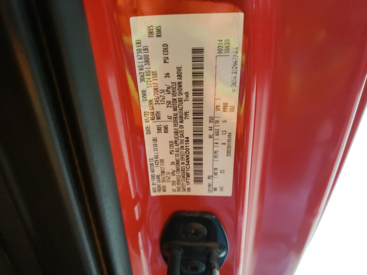 2022 Ford F150 VIN: 1FTMF1C54NKD01184 Lot: 93287865