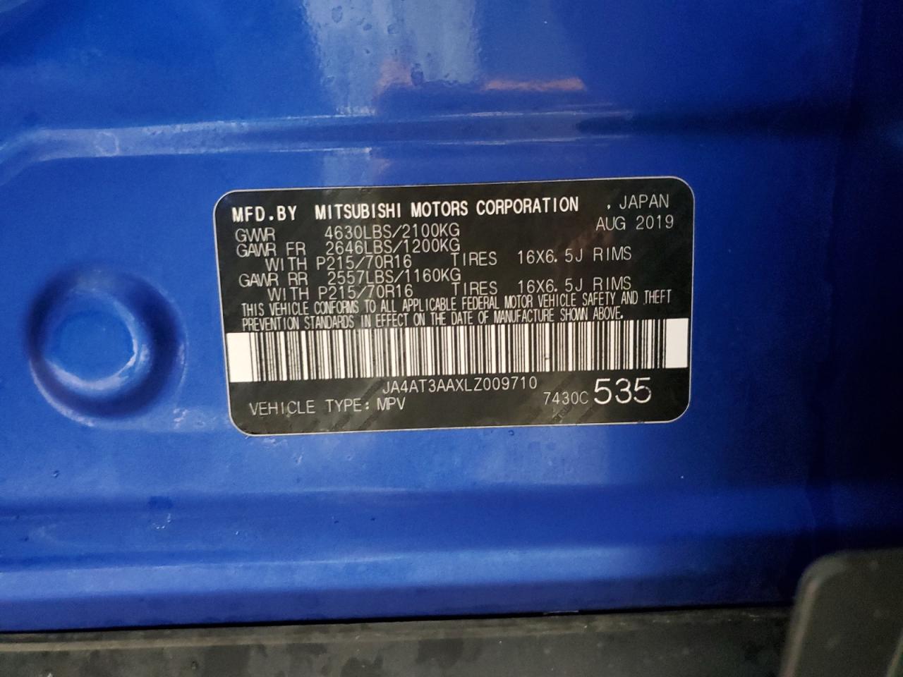 2020 Mitsubishi Eclipse Cross Es VIN: JA4AT3AAXLZ009710 Lot: 91676405