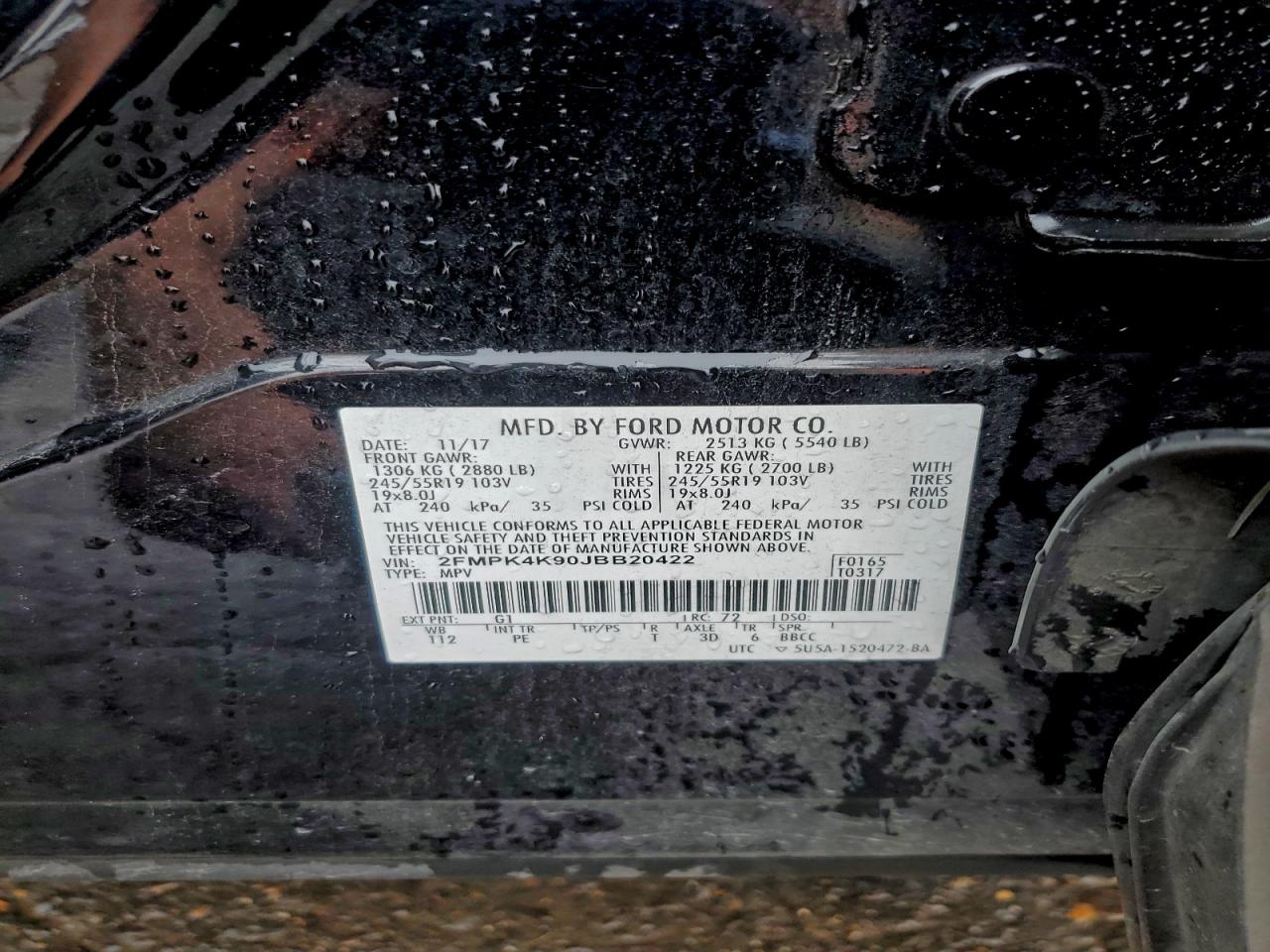 2018 Ford Edge Titanium VIN: 2FMPK4K90JBB20422 Lot: 93481855