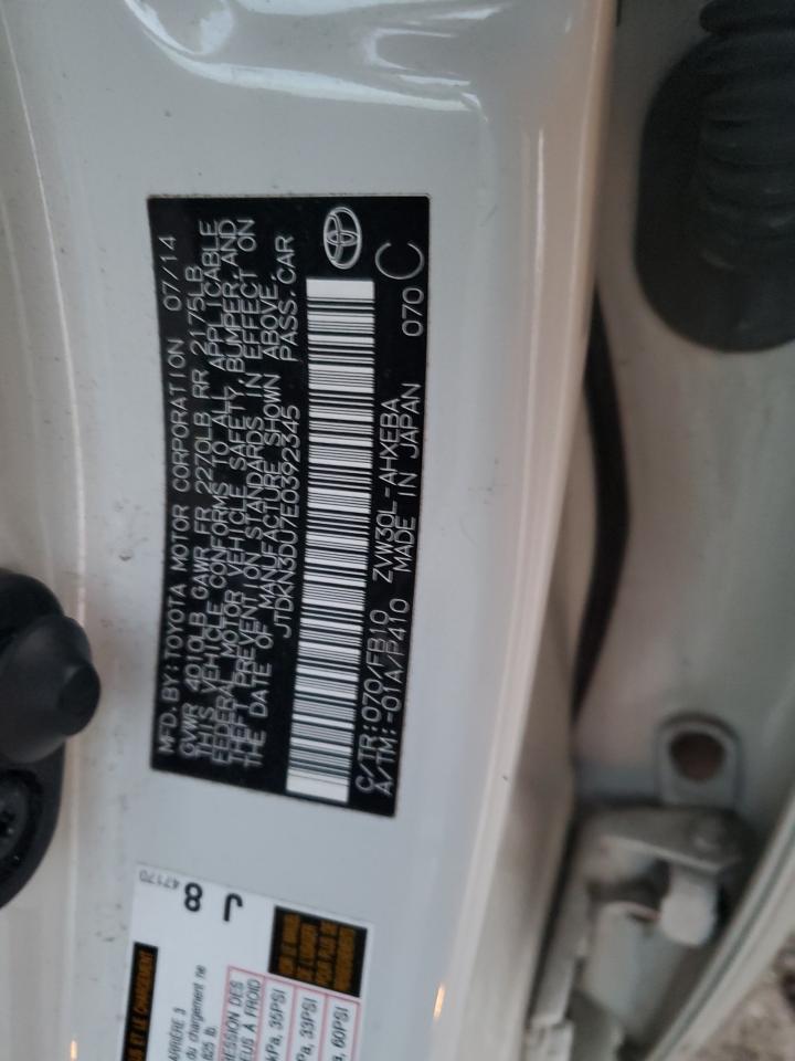 2014 Toyota Prius VIN: JTDKN3DU7E0392345 Lot: 92422065