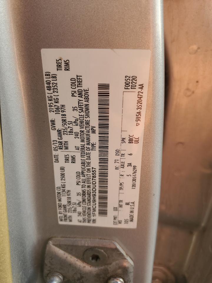 2013 Ford Escape Sel VIN: 1FMCU9H93DUD78557 Lot: 91281425