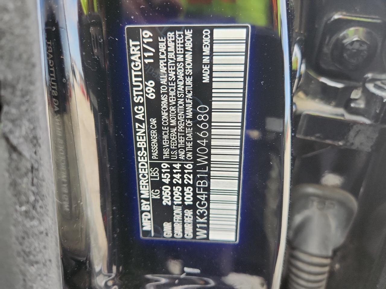 2020 Mercedes-Benz A 220 4Matic VIN: W1K3G4FB1LW046680 Lot: 93825735