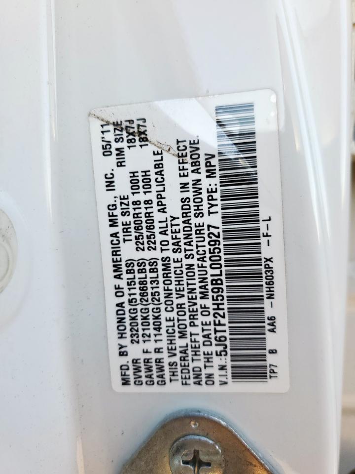 2011 Honda Accord Crosstour Exl VIN: 5J6TF2H59BL005927 Lot: 92571395