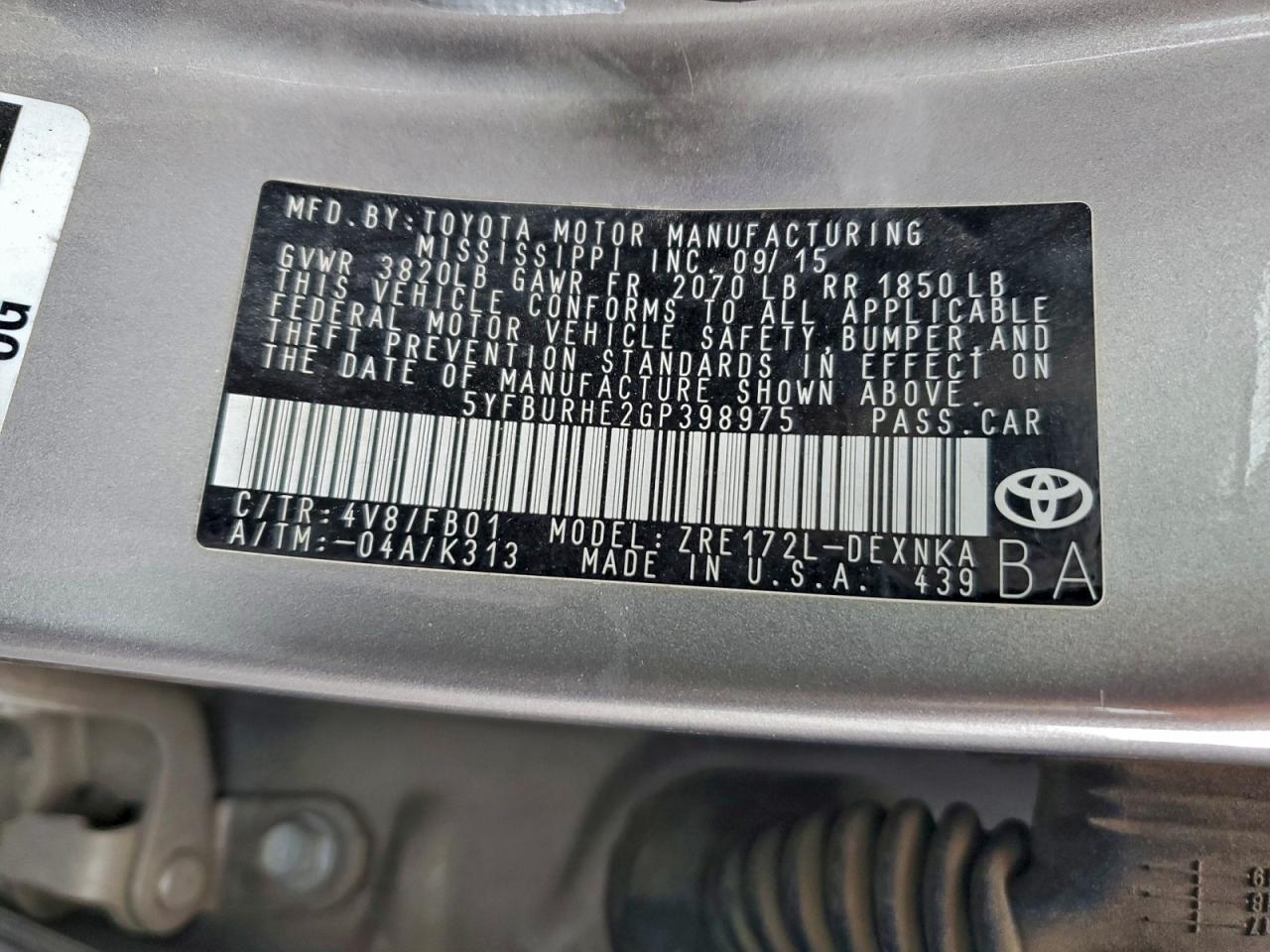 2016 Toyota Corolla L VIN: 5YFBURHE2GP398975 Lot: 94265655