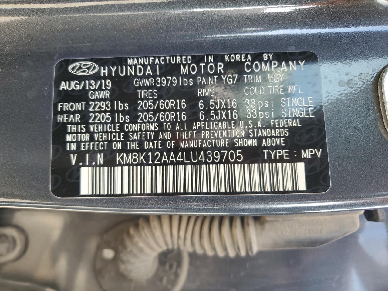 2020 Hyundai Kona Se VIN: KM8K12AA4LU439705 Lot: 92450605