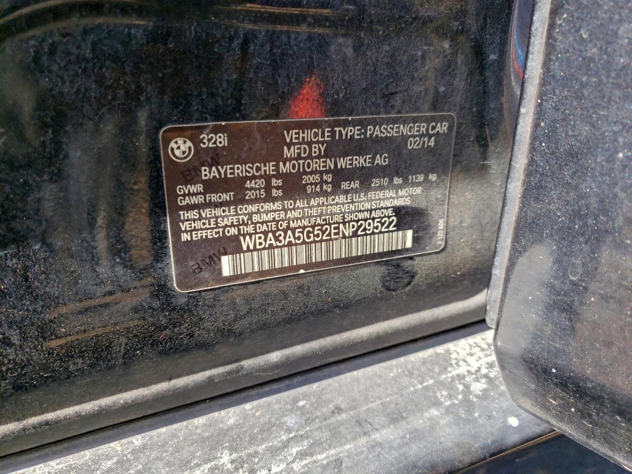 2014 BMW 328 I VIN: WBA3A5G52ENP29522 Lot: 93767445