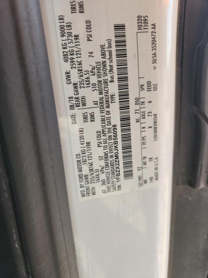 2018 Ford Transit T-350 VIN: 1FBZX2ZM0JKB56098 Lot: 91731265