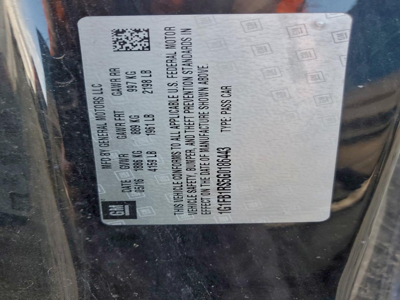 2016 Chevrolet Camaro Lt VIN: 1G1FB1RS5G0186443 Lot: 94162605