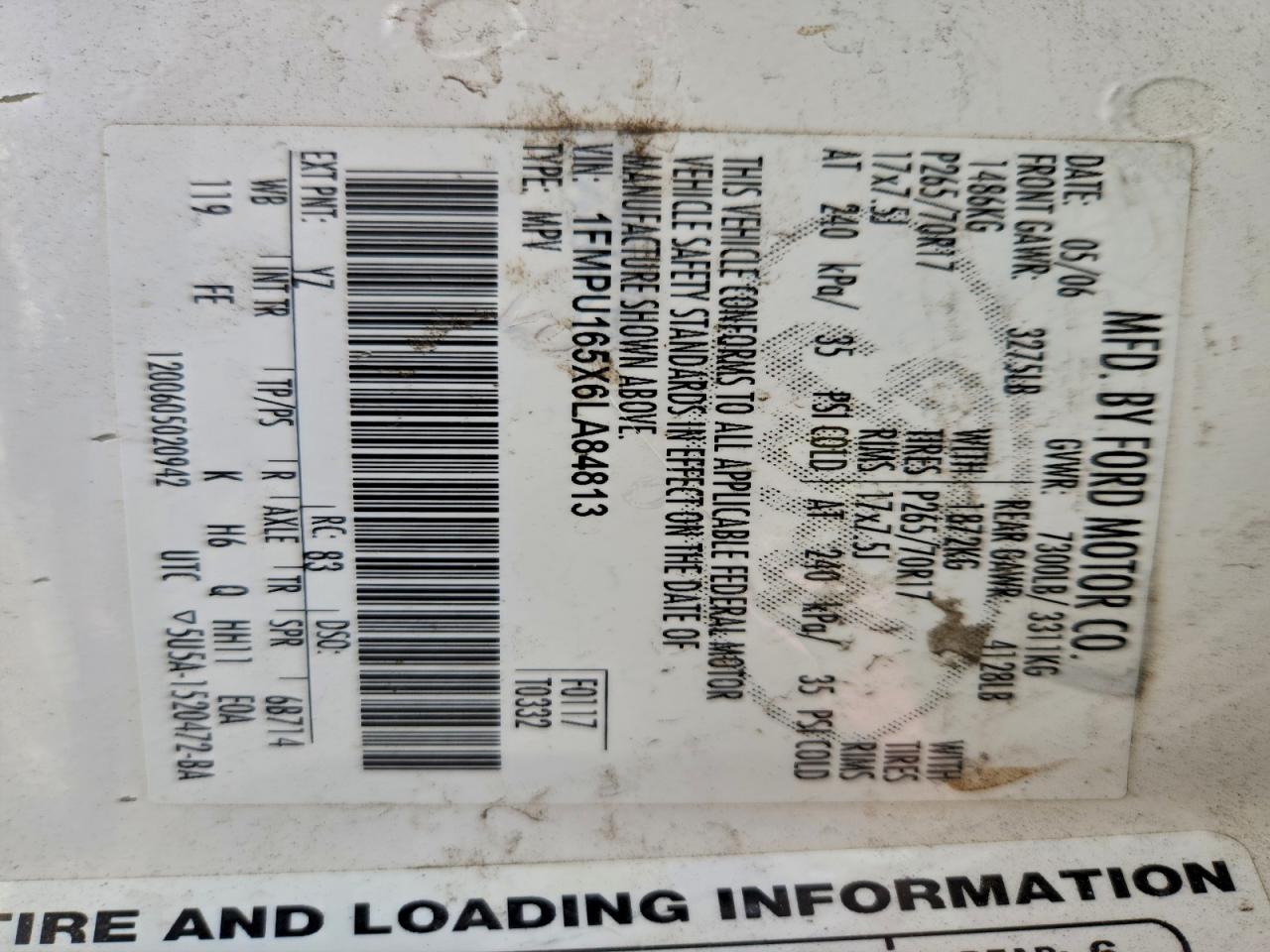 2006 Ford Expedition Xlt VIN: 1FMPU165X6LA84813 Lot: 94640465