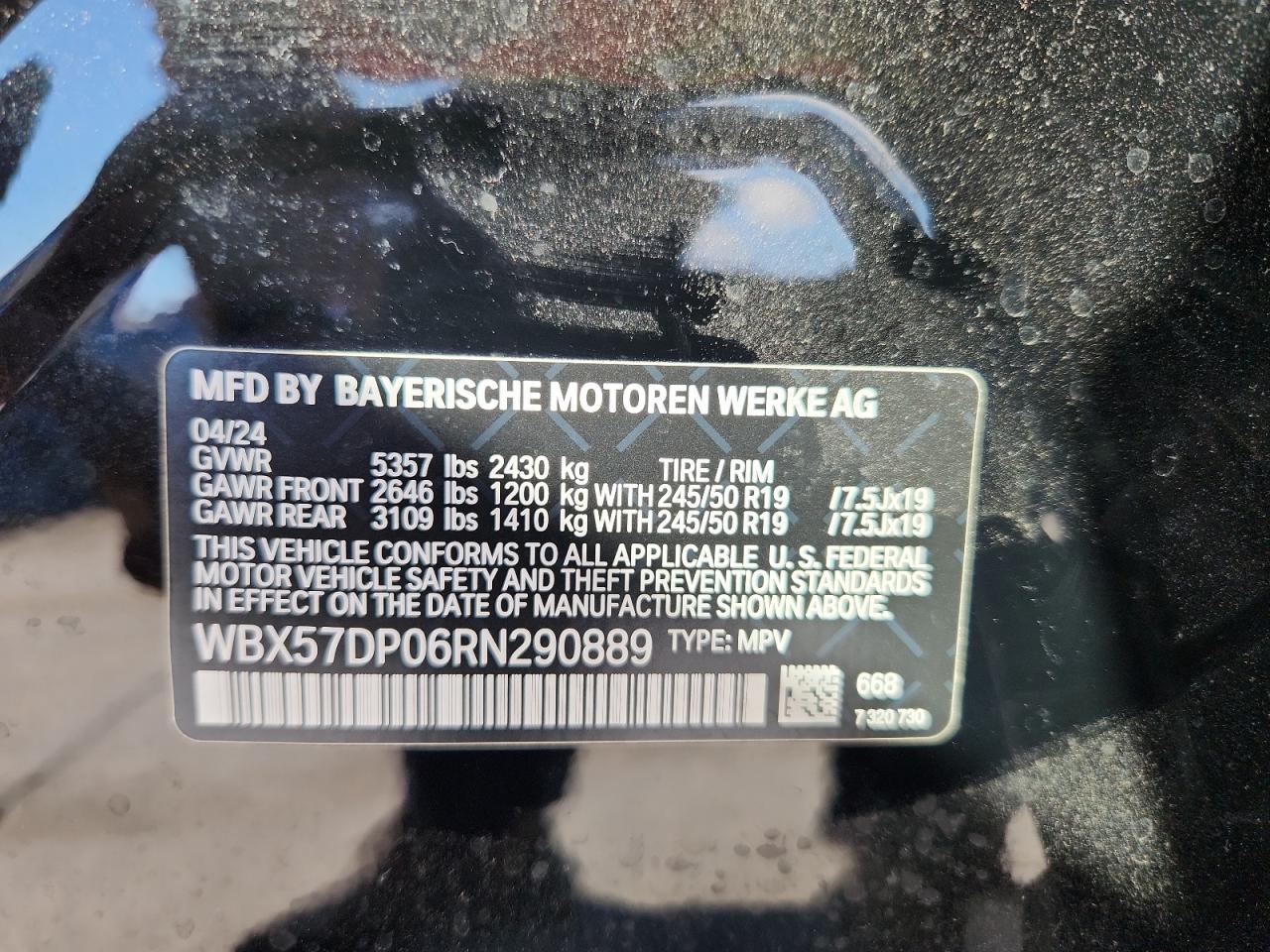2024 BMW X3 xDrive30I VIN: WBX57DP06RN290889 Lot: 93438985