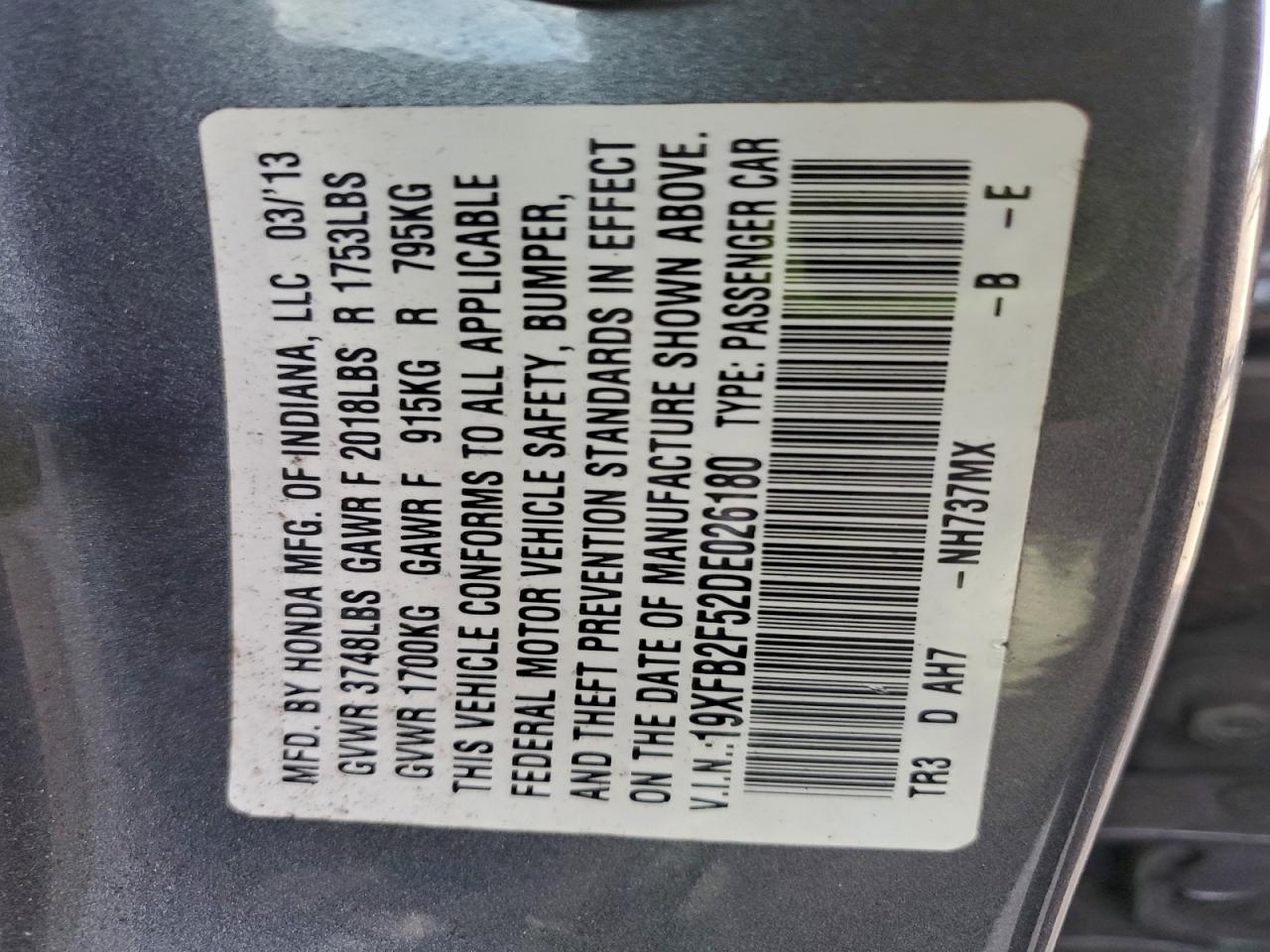 2013 Honda Civic Lx VIN: 19XFB2F52DE026180 Lot: 94766265