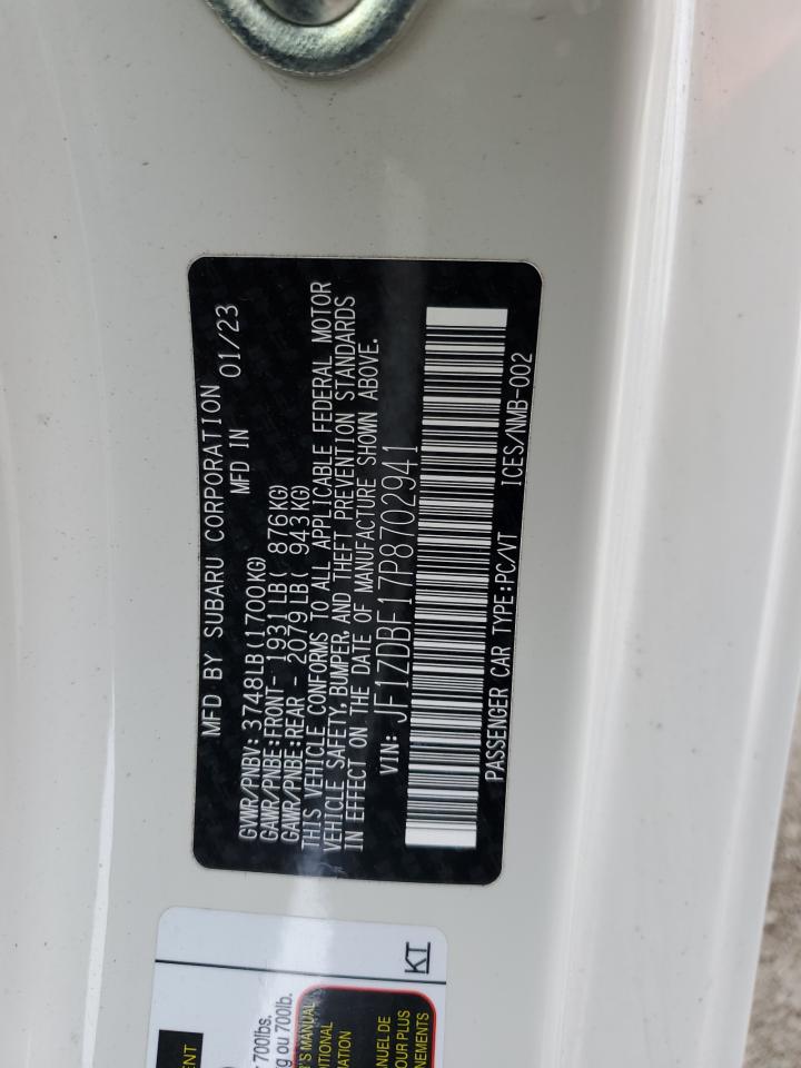 2023 Subaru Brz Limited VIN: JF1ZDBF17P8702941 Lot: 93662315