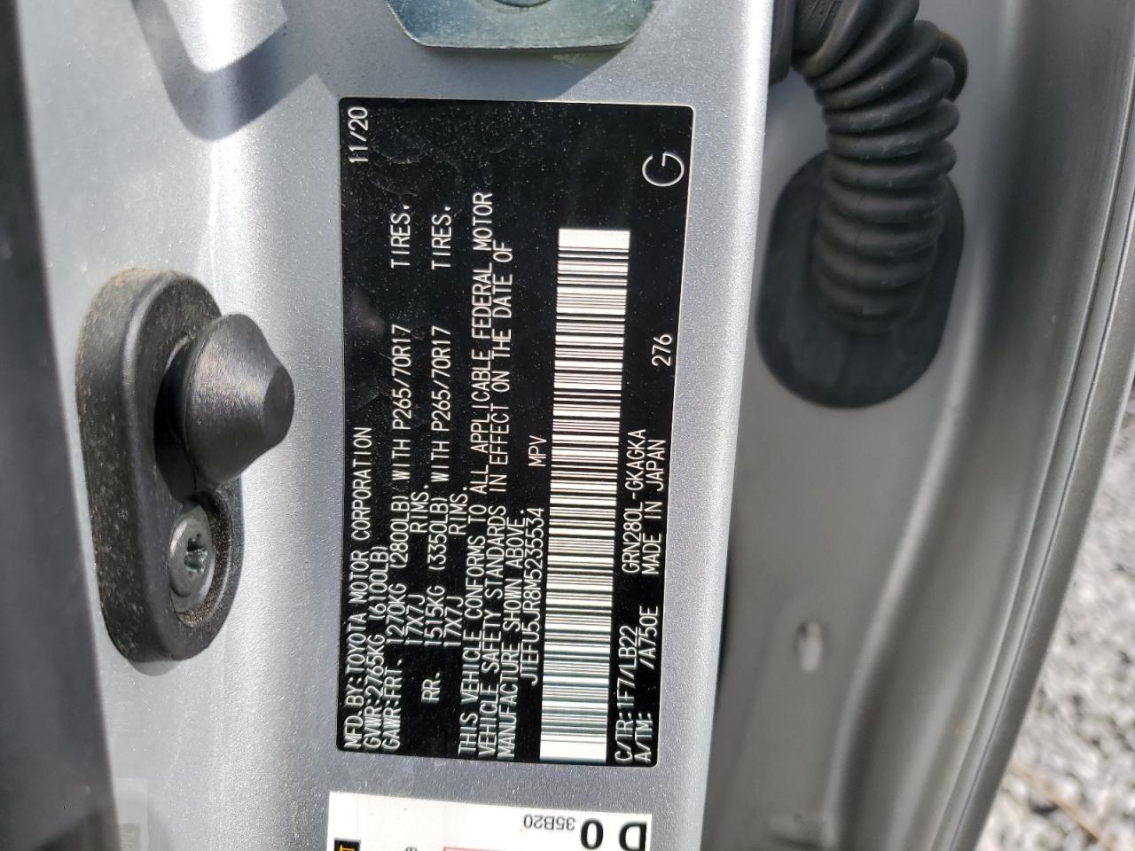 2021 Toyota 4Runner Sr5 VIN: JTEFU5JR8M5235534 Lot: 92630135