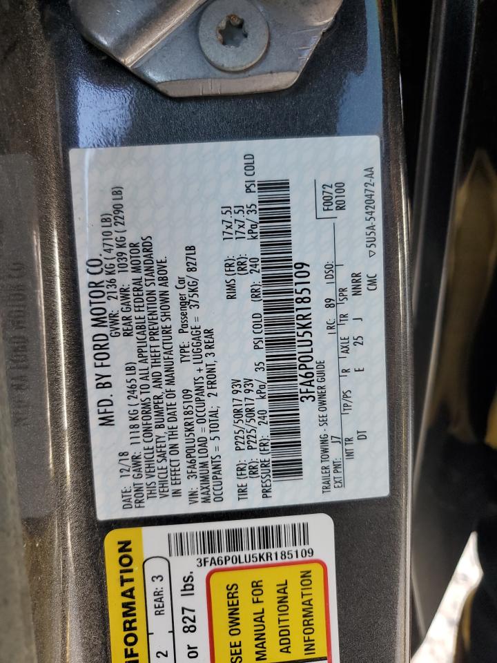 2019 Ford Fusion Se VIN: 3FA6P0LU5KR185109 Lot: 92451855