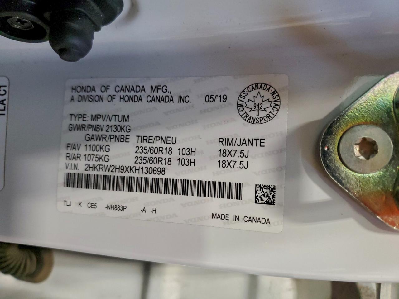 2019 Honda Cr-V Touring VIN: 2HKRW2H9XKH130698 Lot: 93809585