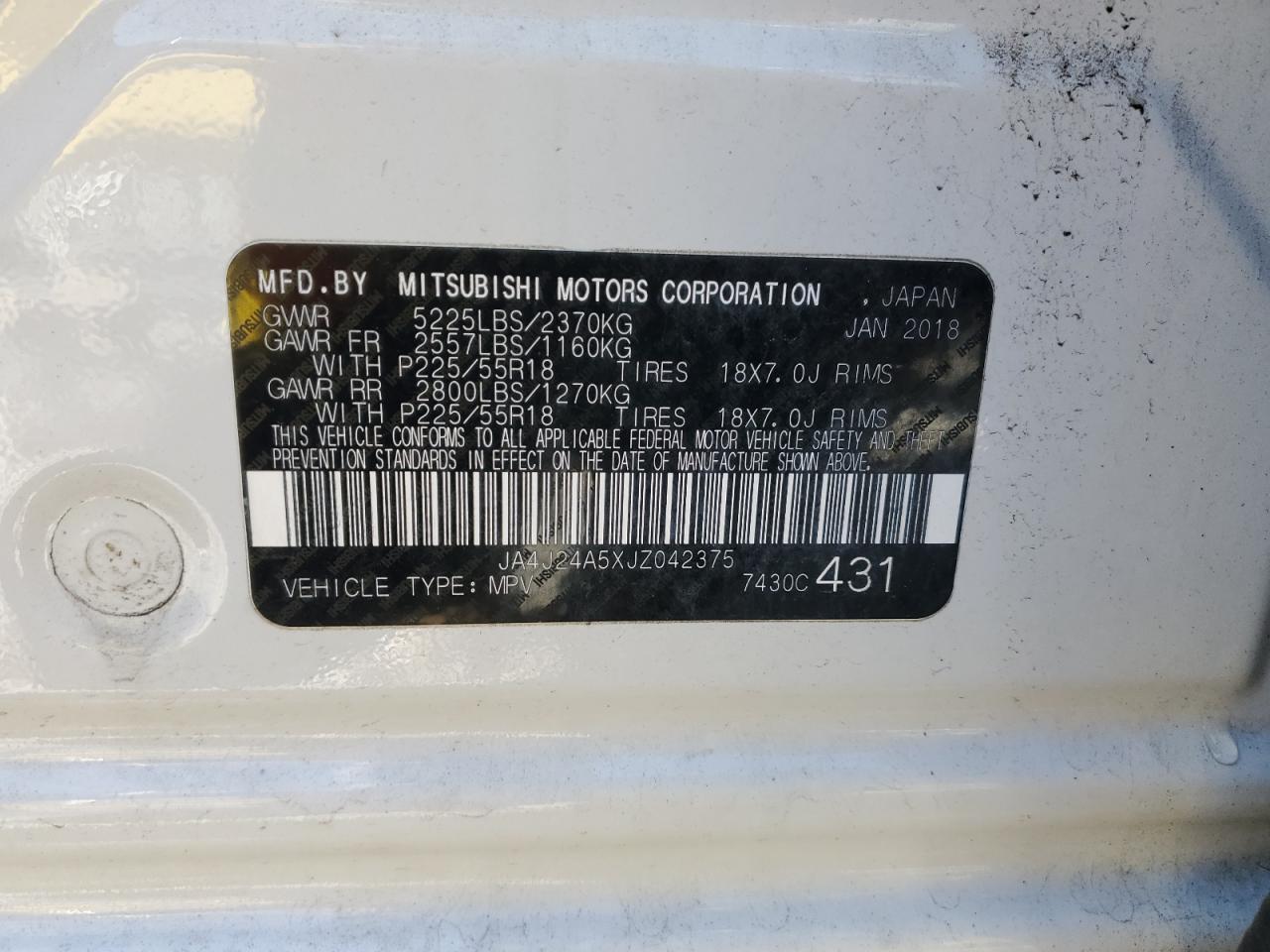 2018 Mitsubishi Outlander Se VIN: JA4J24A5XJZ042375 Lot: 93070365