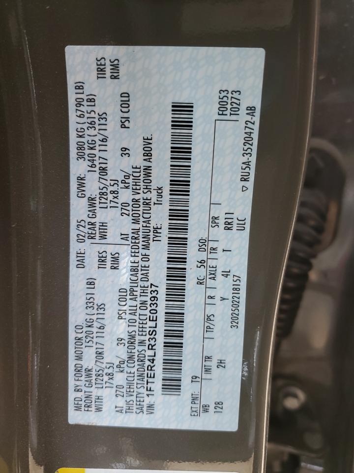 2025 Ford Ranger Raptor VIN: 1FTER4LR3SLE03937 Lot: 92461385