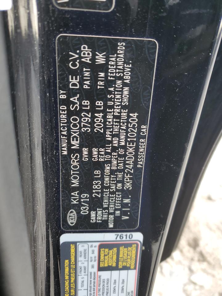 2019 Kia Forte Fe VIN: 3KPF24AD0KE102504 Lot: 92374895