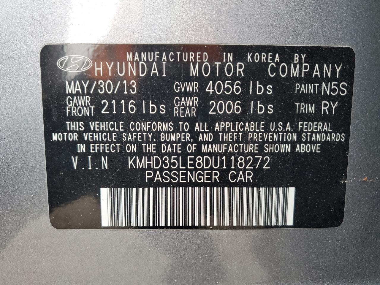 2013 Hyundai Elantra Gt VIN: KMHD35LE8DU118272 Lot: 93826055