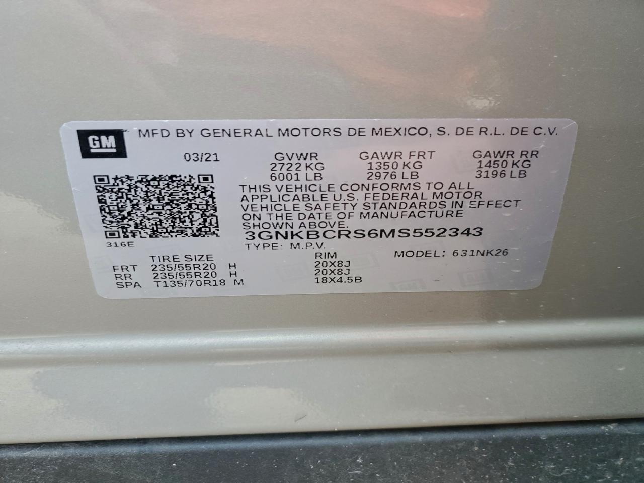 2021 Chevrolet Blazer 2Lt VIN: 3GNKBCRS6MS552343 Lot: 93319185