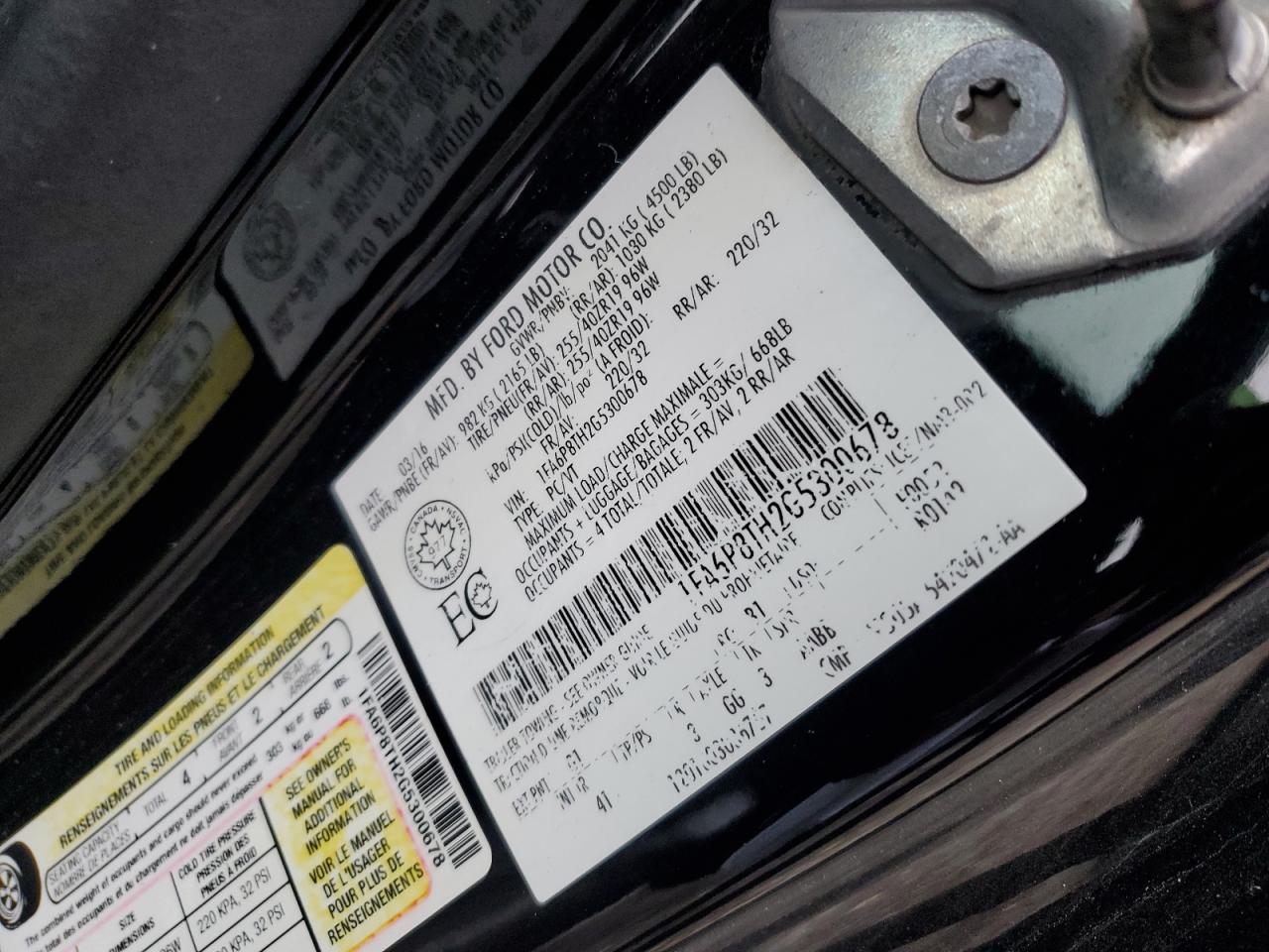 2016 Ford Mustang VIN: 1FA6P8TH2G5300678 Lot: 91689485