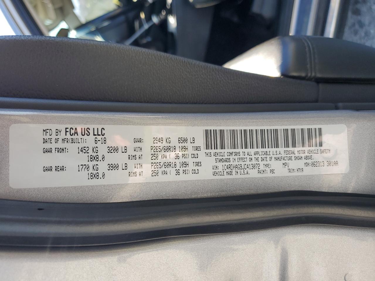 2018 Dodge Durango Sxt VIN: 1C4RDHAG9JC413072 Lot: 91502745