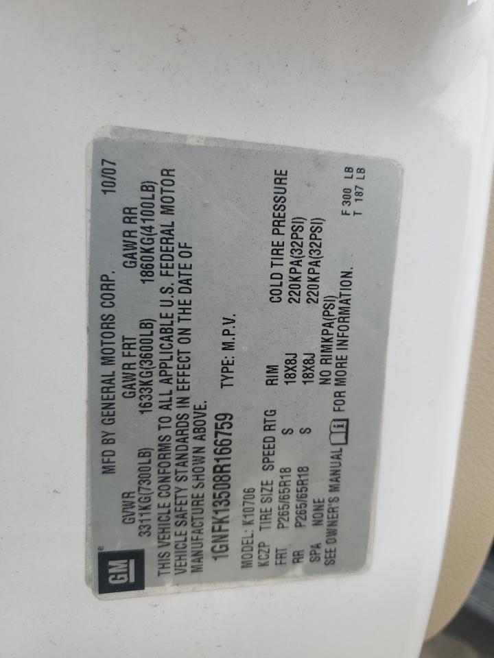 2008 Chevrolet Tahoe K1500 Hybrid VIN: 1GNFK13508R166759 Lot: 92875625