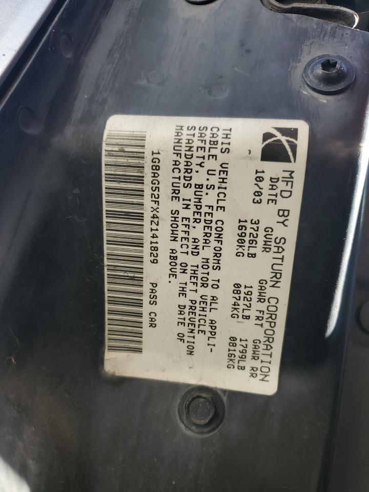 2004 Saturn Ion Level 1 VIN: 1G8AG52FX4Z141829 Lot: 93297645