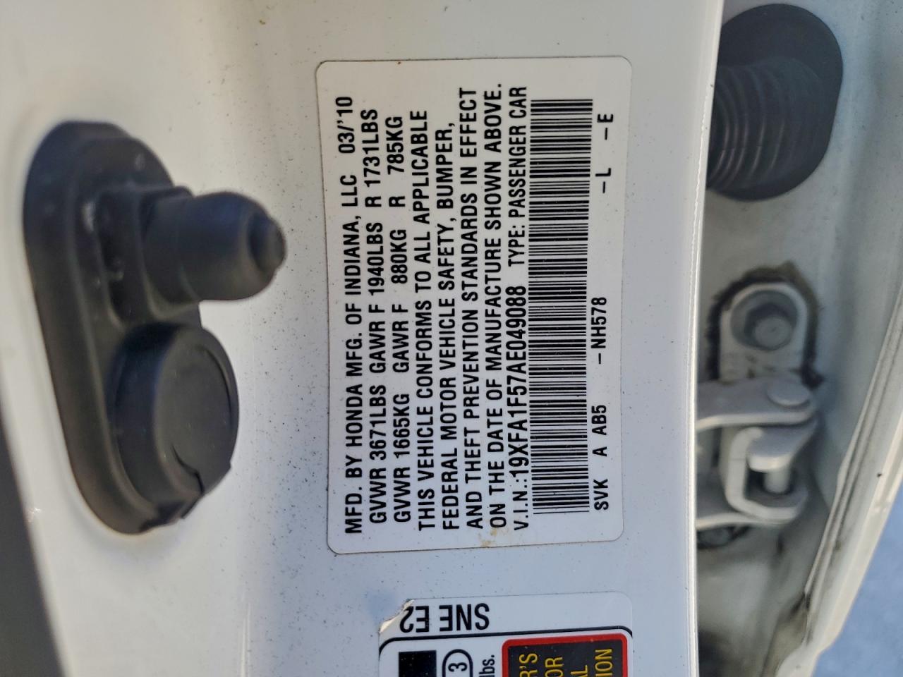 2010 Honda Civic Lx VIN: 19XFA1F57AE049088 Lot: 94598275