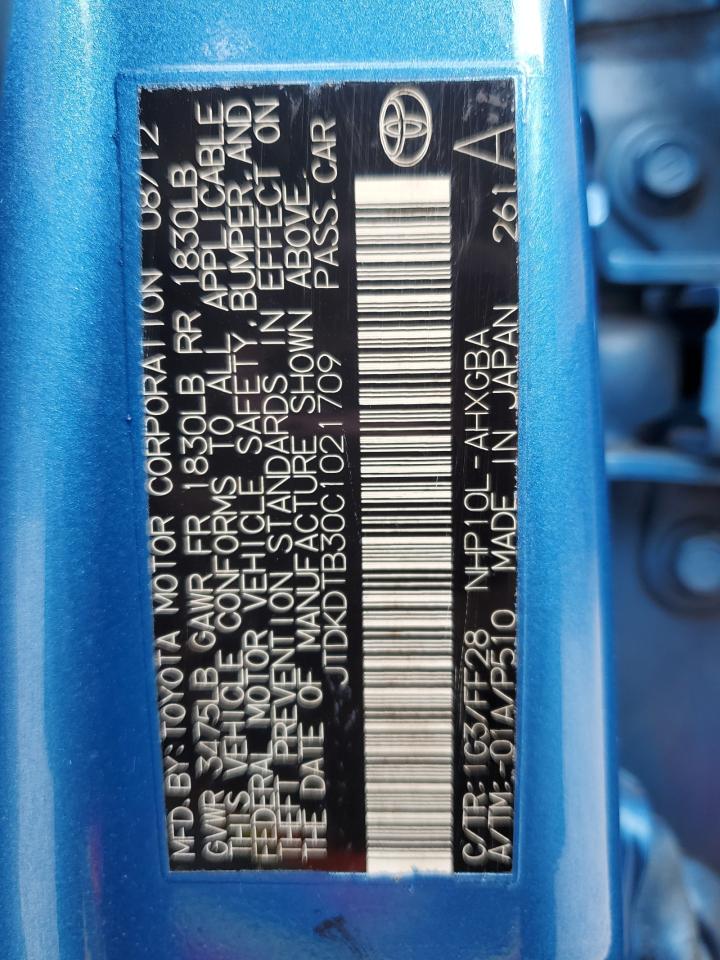 2012 Toyota Prius C VIN: JTDKDTB30C1021709 Lot: 91455645