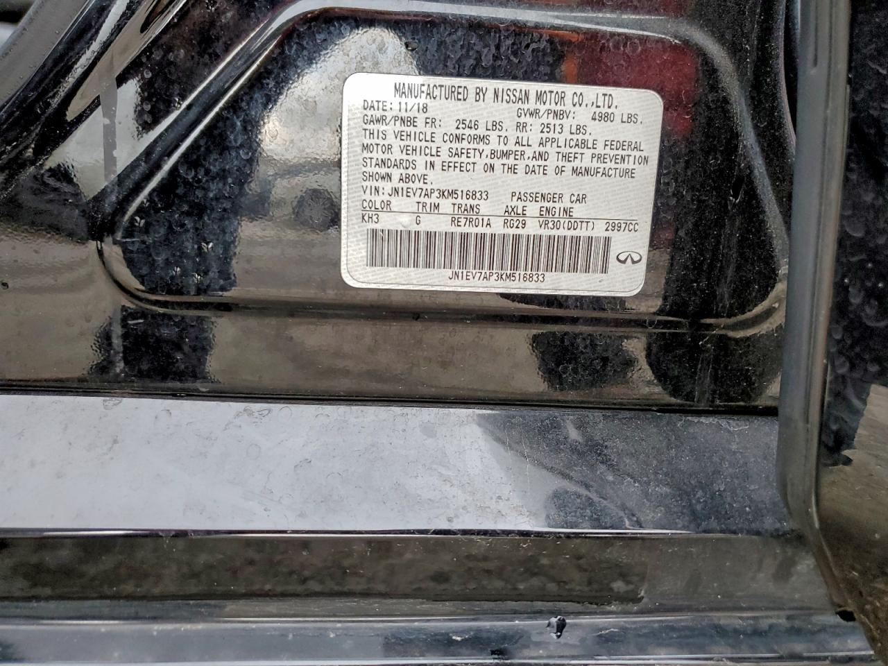 2019 Infiniti Q50 Luxe VIN: JN1EV7AP3KM516833 Lot: 93916275