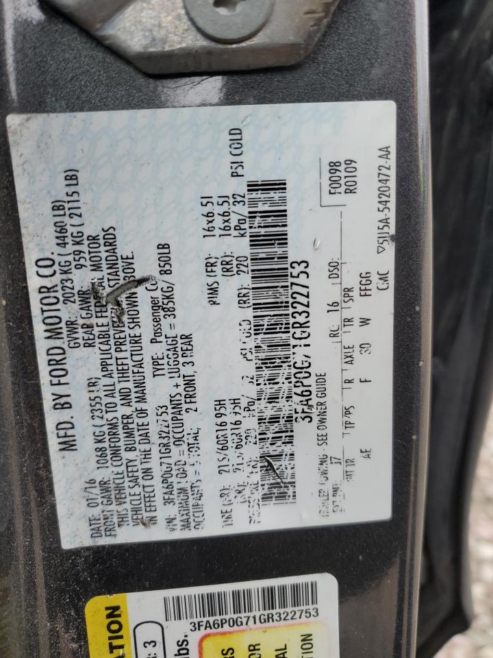 2016 Ford Fusion S VIN: 3FA6P0G71GR322753 Lot: 93083275