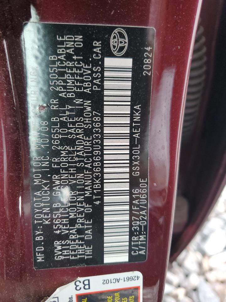 2009 Toyota Avalon Xl VIN: 4T1BK36B69U333687 Lot: 91483505