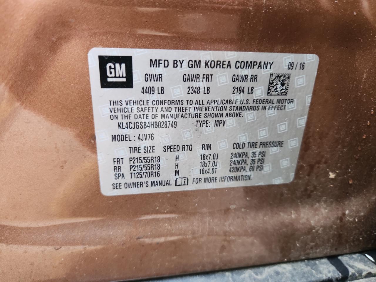 2017 Buick Encore Essence VIN: KL4CJGSB4HB028749 Lot: 89896505