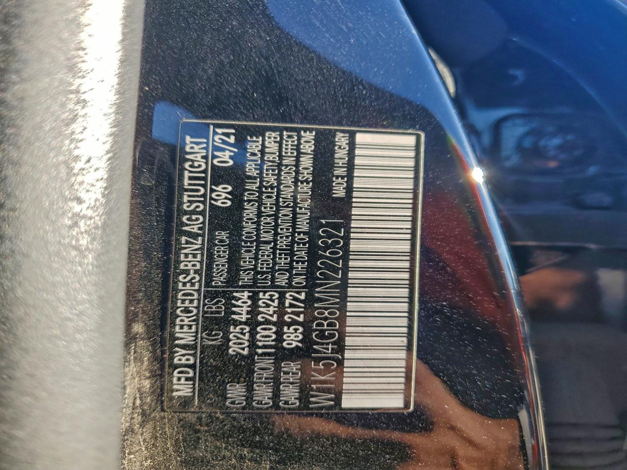 2021 Mercedes-Benz Cla 250 VIN: W1K5J4GB8MN226321 Lot: 90216235