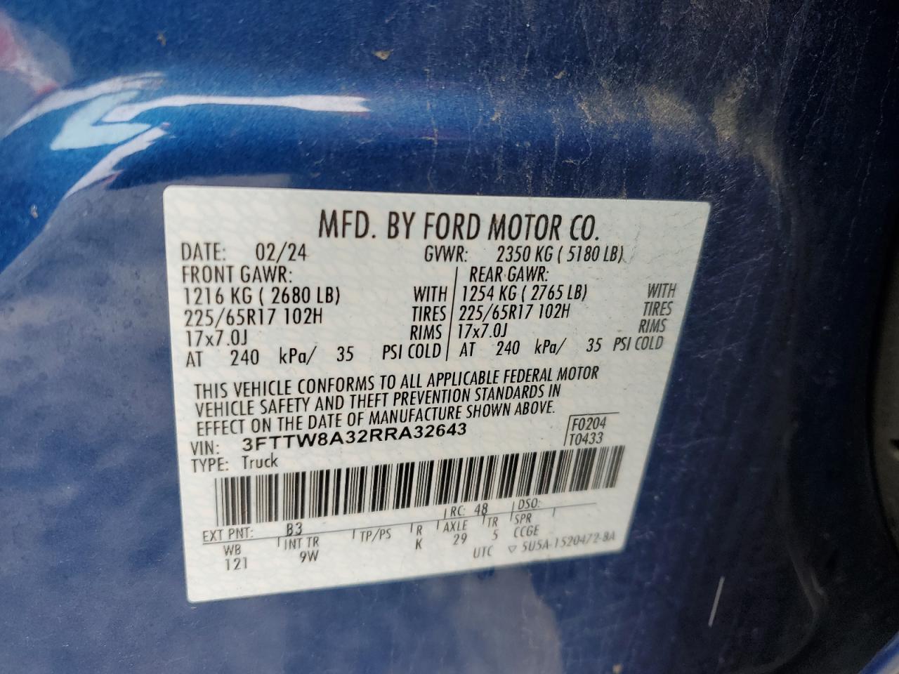 2024 Ford Maverick Xl VIN: 3FTTW8A32RRA32643 Lot: 91812915